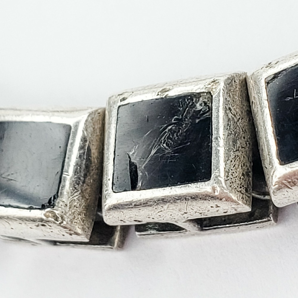 Vintage Sterling Silver 925 Weiss Link Bracelet Black Lucite Squares - Picture 6 of 11